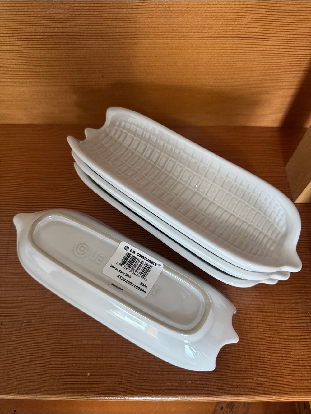 🆕 4pc Le Creuset White Stoneware Sweet Corn Dish Set